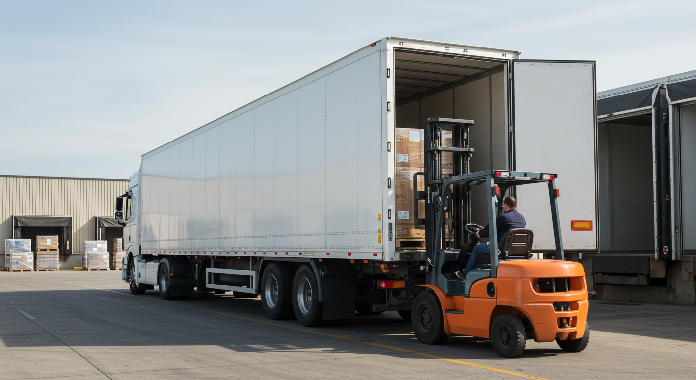 Truck being loaded at logistics dock